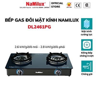 Bếp Gas Đôi Mặt Kính Cao Cấp NaMilux NH-DL3416PG/DL2461PG - Công Suất 2.8 kW/giờ/lò phải - Kiềng Bếp Tráng Men -Hàng Chính Hãng