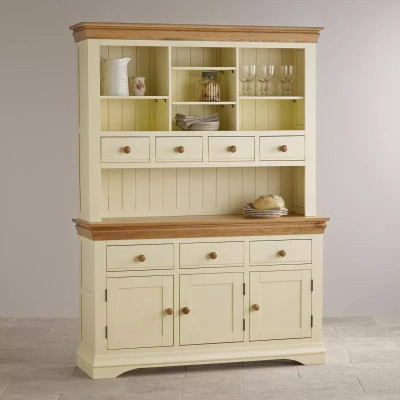 Tủ Chén Cao Country Cottage Gỗ Sồi Loại Lớn Ibie DSCTLCOUO - Trắng (140 x 42 cm)