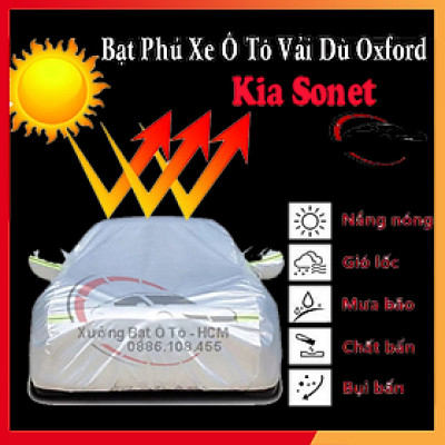 [KIA SONET] Bạt Phủ Ô Tô Vải Dù Oxford, Tráng Nhôm Cao Cấp, Áo Trùm Bảo Vệ Xe KIA SONET, Bạc Phủ Trùm Chống Nóng Chống Mưa, Chống Xước Xe, Bạt Của Xưởng Được May Theo Kích Cỡ Xe, Cam Kết Vừa Xe, Bền Và Đẹp Tới 2 Năm