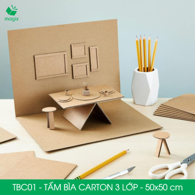 TBC01 - 50x50 cm - 5 tấm bìa carton 3 lớp nguyên tấm cứng cáp, bìa gói hàng, bìa mô hình