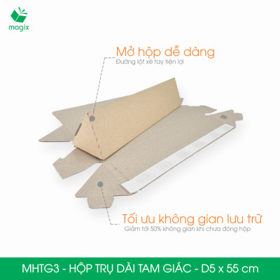 MHTG3 - D5x55 cm - 10 Hộp trụ dài tam giác thay thế ống giấy - Hộp carton đóng gói hàng