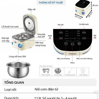 Nồi cơm điện tử tách đường Thái Lan OR-V12 dung tích 1.2L công suất 500W - Hàng chính hãng