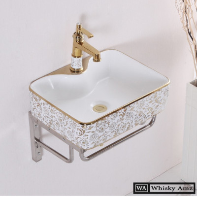CHẬU RỬA MẶT, LAVABO TRẮNG HỌA TIẾT VÀNG VIỀN VÀNG NHẬP KHẨU CHÍNH HÃNG GROVES CAO CẤP 8170HB