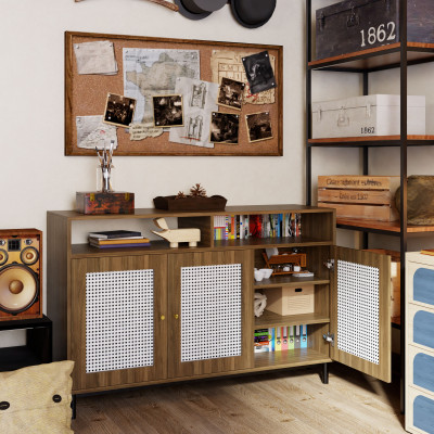 [Happy Home Furniture] ROTAN, Tủ lưu trữ 3 cửa mở - chân sắt, 140cm x 40cm x 90cm ( DxRxC), TCM_134