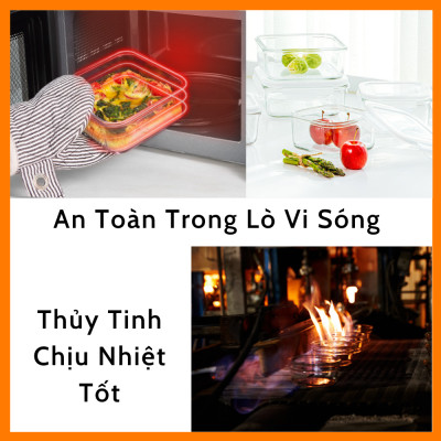 Hộp Thủy Tinh Bảo Quản Thực Phẩm Thức Ăn Trong Tủ Lạnh Chữ Nhật Mua 3 TẶNG 2- 370ml