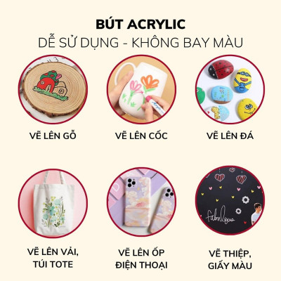 Bộ Bút Màu Acrylic Marker 12/24/36/48/60 Bút Cao Cấp Màu Sắc Tươi Sáng