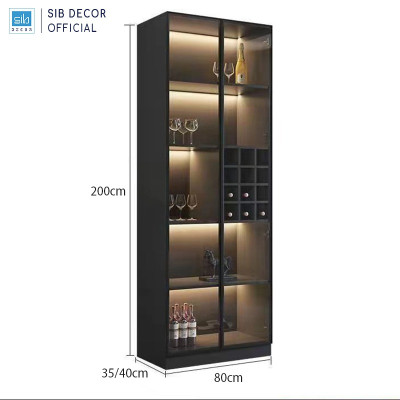 Tủ Gỗ Để Vang Trưng Bày Phối Cánh Kính Dài 80cm, Kèm Đèn LED Hiện Đại Thương Hiệu SIB Decor TR05
