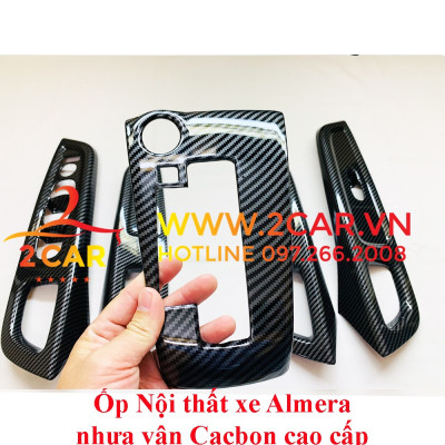 Ốp nội thất CARBON xe Nissan Almera 2021 2022 2023 Hàng nhựa ABS vân cacbon cao cấp