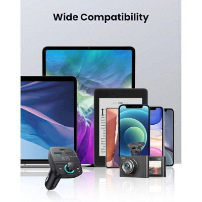 Ugreen UG80910CD229TK BT 5.0 + FM + QC 3.0 + USB + TF Màu Đen Tẩu sạc đa năng gồm phát Bluetooth 5.0 + FM + PD QC3.0 + USB + đọc thẻ TF trên xe hơi - HÀNG CHÍNH HÃNG