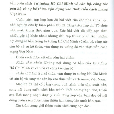 Tư tưởng Hồ Chí Minh về cán bộ, công tác cán bộ và sự kế thừa, vận dụng vào thực tiễn cách mạng Việt Nam
