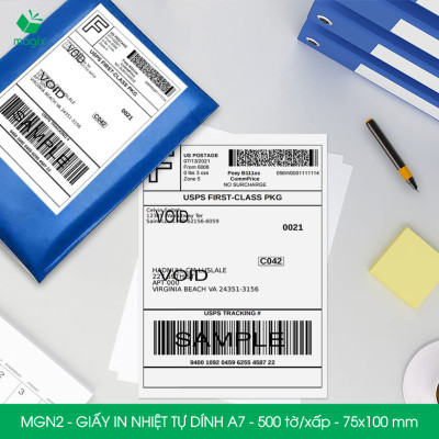 MGN2 - 75x100 mm - Combo 5 xấp 500 tờ giấy in nhiệt A7 tự dính - Giấy in đơn hàng, giấy in A7