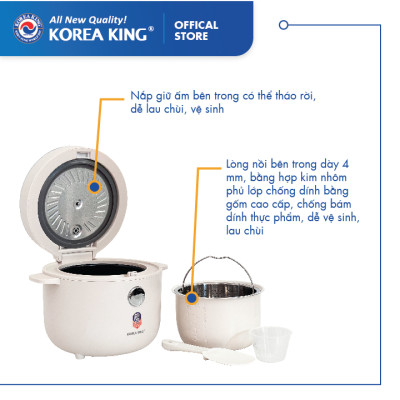 PRC-12SLJT_W Nồi cơm điện Korea King (có chức năng tách đường, dung tích 1.2L, công suất 400 W, mặt kính trắng)-Hàng chính hãng