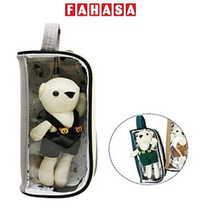 Bóp Viết Trong Suốt Kèm Gấu Xinh - Shunde 9110 - Màu Xám