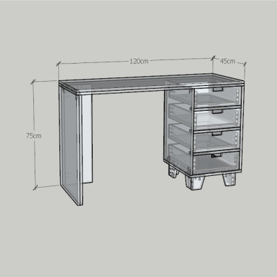 HAPPY FURNITURE , ALVA - Bàn làm việc 4 ngăn kéo, BAN_126 , 120cm x 45cm x 75cm DxRxC