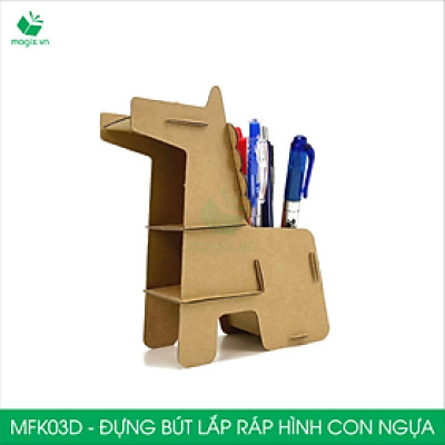 MFK03D - Đựng bút lắp ráp hình con ngựa, đồ đựng bút hình thú bằng giấy carton siêu cứng