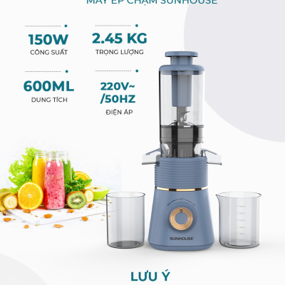Máy ép chậm Sunhouse SHD5518, Công suất 150W, Ép mọi loại rau củ quả, Chức năng làm kem trái cây tiện lợi, Hàng chính hãng - Bảo hành 12 tháng