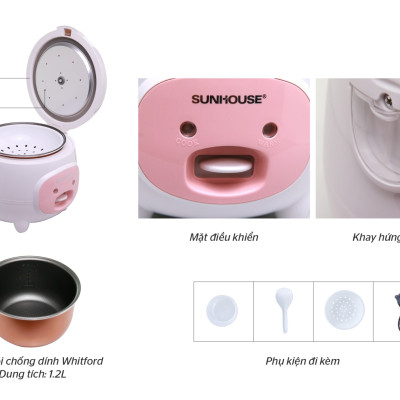 Nồi cơm điện 1.2L SUNHOUSE SHD8217W - Hàng chính hãng