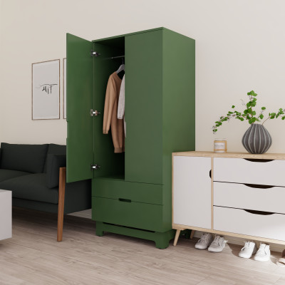 [Happy Home Furniture] MOLLY, Tủ quần áo 2 cánh mở - 2 ngăn kéo, 76cm x 54cm x 176cm ( DxRxC), TCM_106