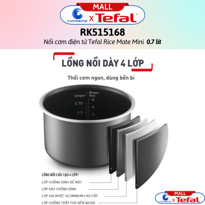 Nồi cơm điện tử Tefal Rice Mate Mini 0.7 lít RK515168 - Hàng Chính Hãng - Bảo Hành 12 Tháng - Dung tích: 0.7 lít Công suất:	350W