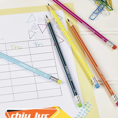 Bút chì gỗ STABILO pencil 160 có đầu tẩy, thân sọc trắng - xanh dương