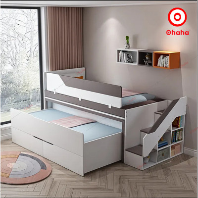 [Miễn phí vận chuyển & lắp đặt] Giường tầng trẻ em thông minh xếp gọn có bàn học và tủ Ohaha - GTXG011
