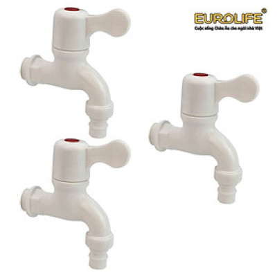 Bộ 3 vòi hồ tay gạt nhựa PP trắng, thân ngắn, ren 21-27mm Eurolife EL-VHT2127 (Trắng) (3 cái)