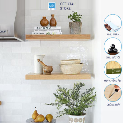 [Mua 2 giảm 10%] Kệ Thanh Ngang Rộng 20cm, Gỗ Dày 25mm Treo Tường Màu Gỗ Sồi SIB Decor Chiều Dài 40 Đến 120cm KT005