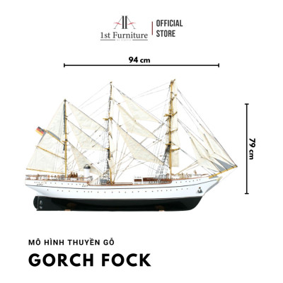 Mô hình Thuyền Cổ GORCH FOCK cao cấp, mô hình thuyền gỗ tự nhiên sang trọng lắp ráp sẵn 1st FURNITURE