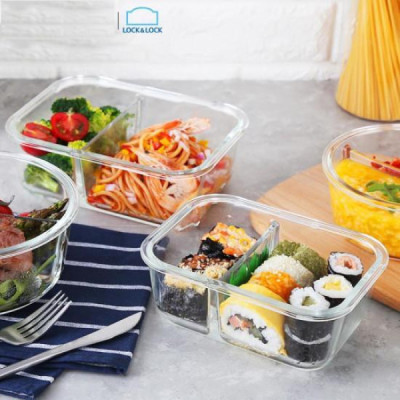 Hộp thủy tinh Lock&Lock 2 ngăn Glass Food Container 600ml, 860ml LLG456 - Hàng chính hãng