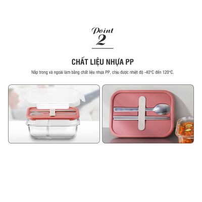 Hộp cơm thủy tinh Lock&Lock chia ngăn kèm muỗng đũa 930ml màu xanh navy LLG991CLNVY - Hàng chính hãng, dùng được lò vi sóng - JoyMall