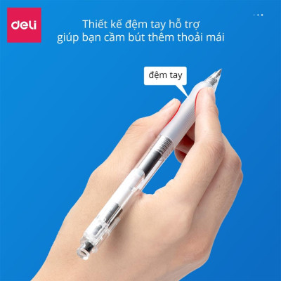 Bút bi gel bấm văn phòng Deli mực đen ngòi 0.5mm học sinh mực đều nét chữ đẹp A575 - có ruột xanh thay thế - 1 chiếc