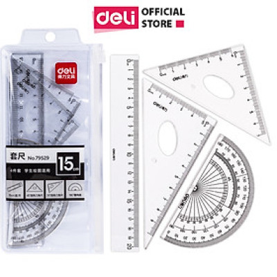 Bộ thước kẻ, thước đo độ, eke học sinh - Bộ dụng cụ học tập 4 chiếc  - 79529