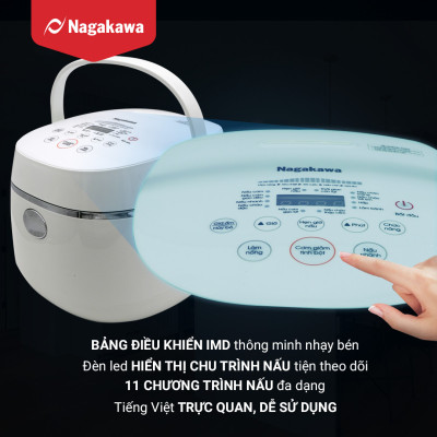 Nồi Cơm Điện Tử Cảm Ứng Nagakawa NAG0136 - Giảm tinh bột - Lòng niêu chống dính - 11 chức năng (1.2L - 500W) - Hàng Chính Hãng