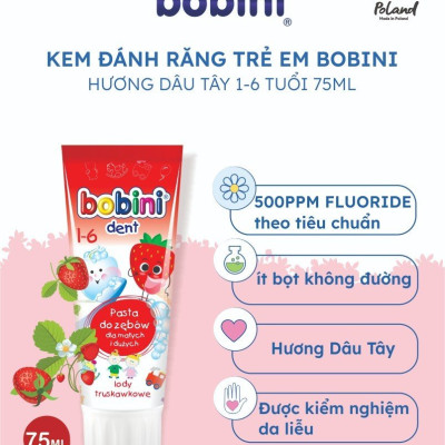 Kem đánh răng trẻ em Bobini hương kem dâu 1-6 tuổi 75ML