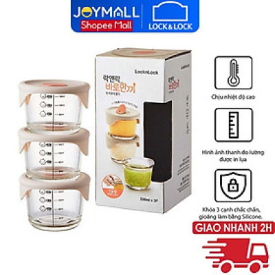 Bộ 3 hộp thủy tinh đựng thức ăn dặm cho bé Lock&Lock 230ml x 3 hộp LLG508S3 - Hàng chính hãng, có vạch chia - Hapos