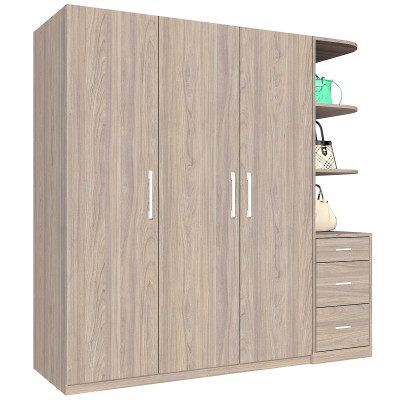 Tủ quần áo gỗ MDF Tundo 3 cánh 3 ngăn kéo màu óc chó 180 x 55 x 200cm