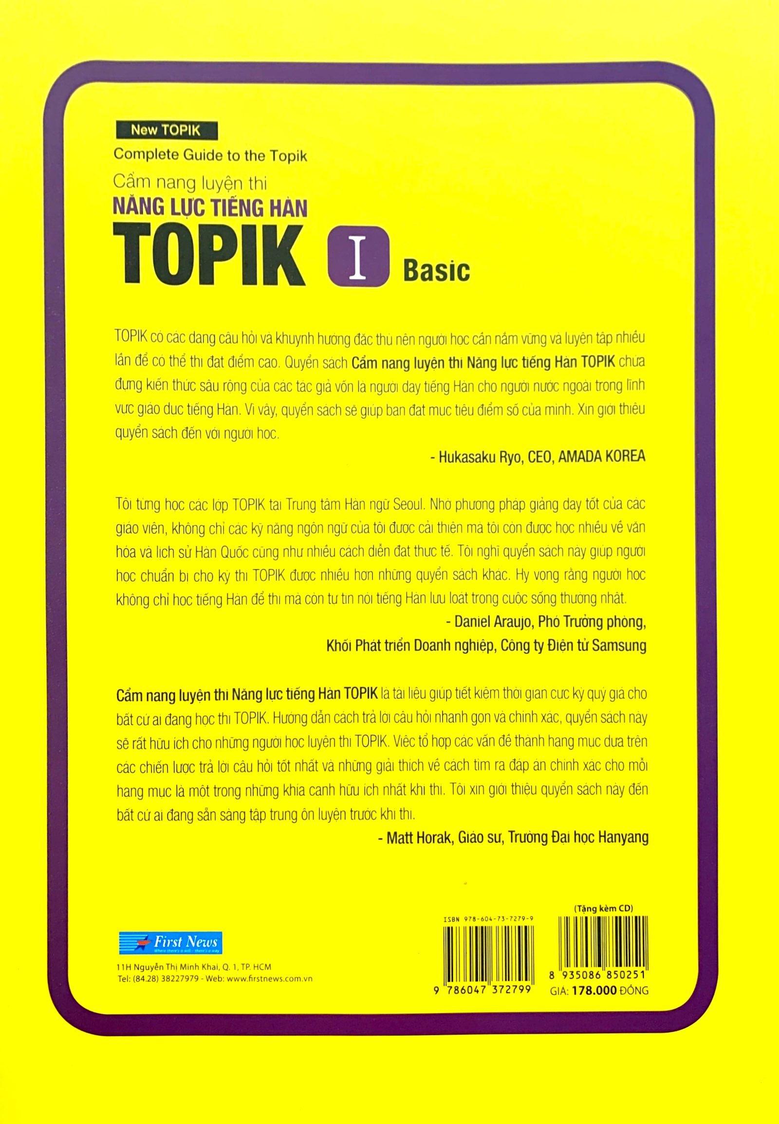 Cẩm Nang Luyện Thi Năng Lực Tiếng Hàn TOPIK I Basic (Kèm file nghe)