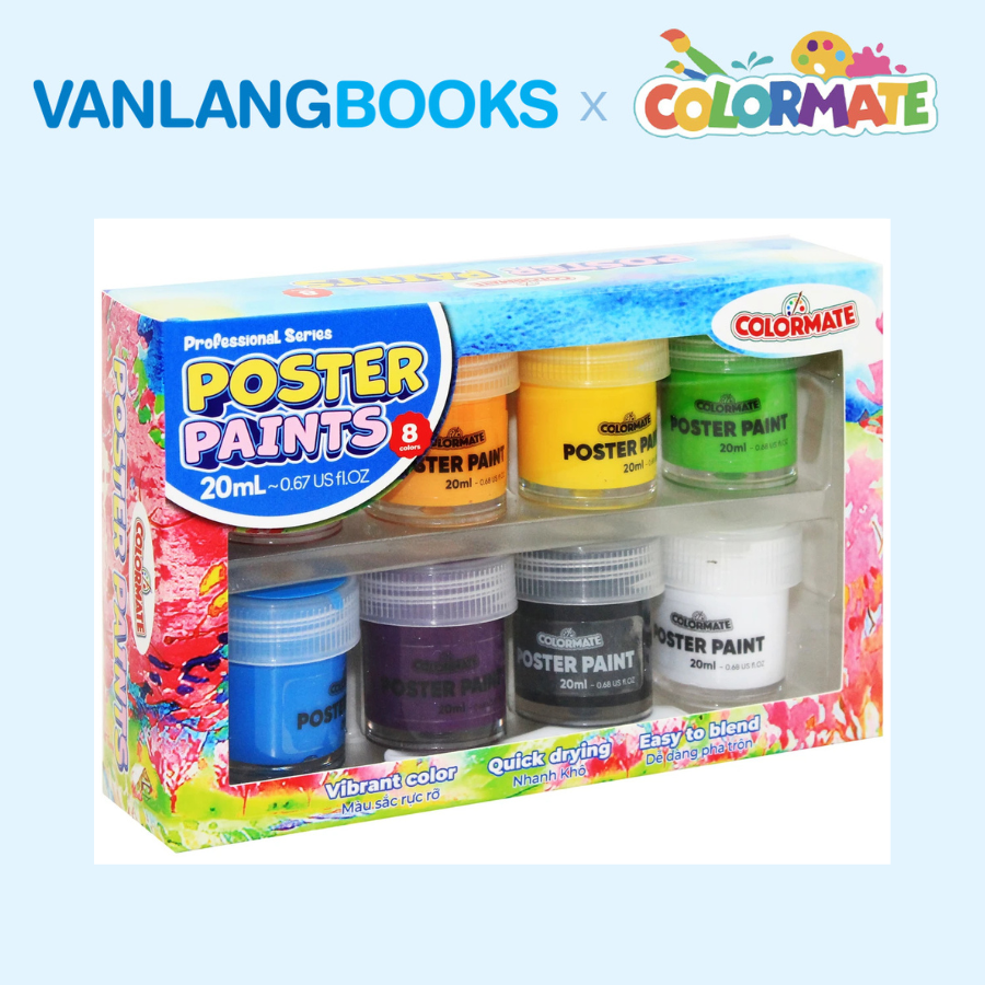 Sách Học Vẽ Tranh Màu Nước + Hộp 8 Màu Vẽ Poster Paint 20ml - Vanlangbooks x Colormate