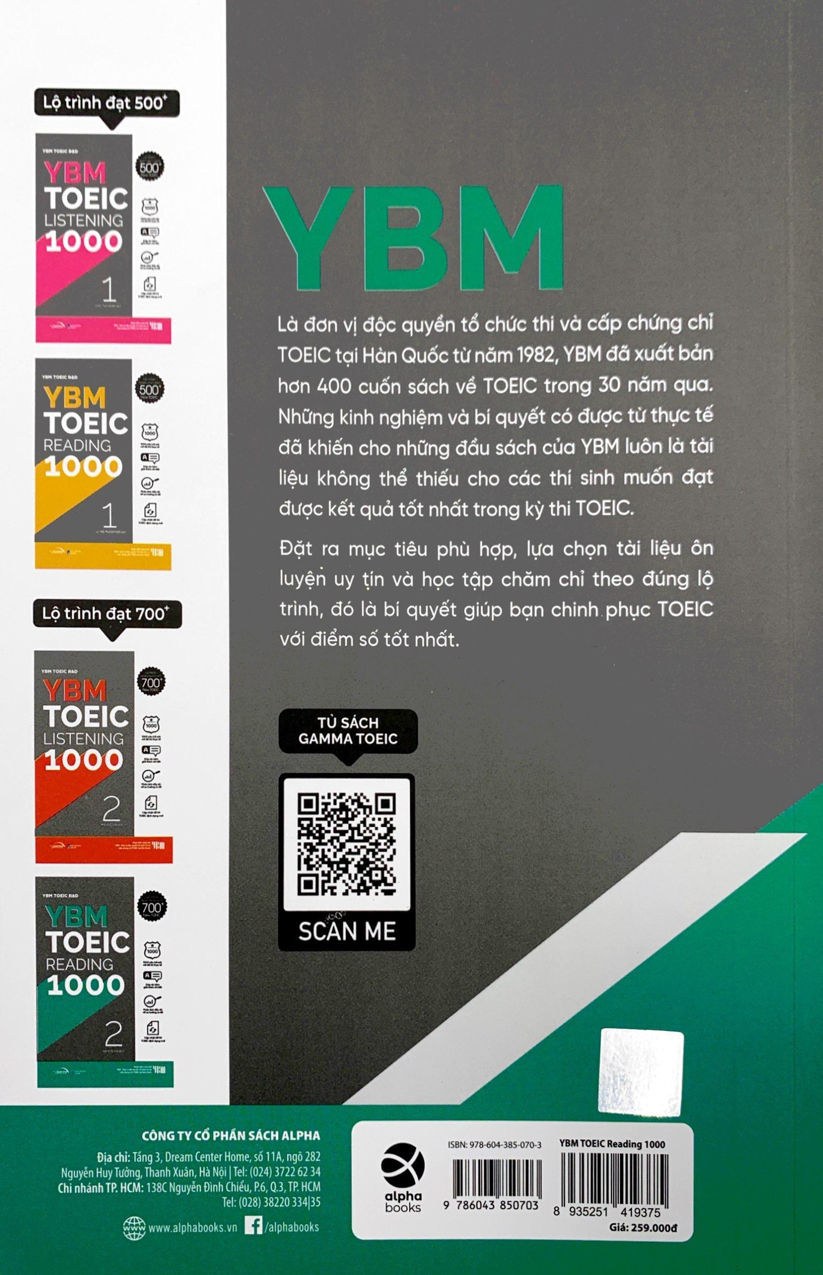 YBM Toeic Reading 1000 - Vol 2 (Tái Bản)