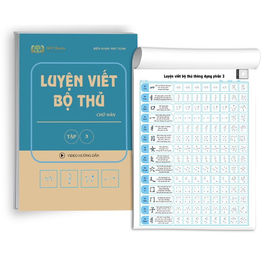 Combo 6 Vở Luyện Viết Chữ Hán, Các Nét Căn Bản, Luyện Viết Các Bộ Thủ Trong Tiếng Trung- Tặng kèm 10 ngòi bút