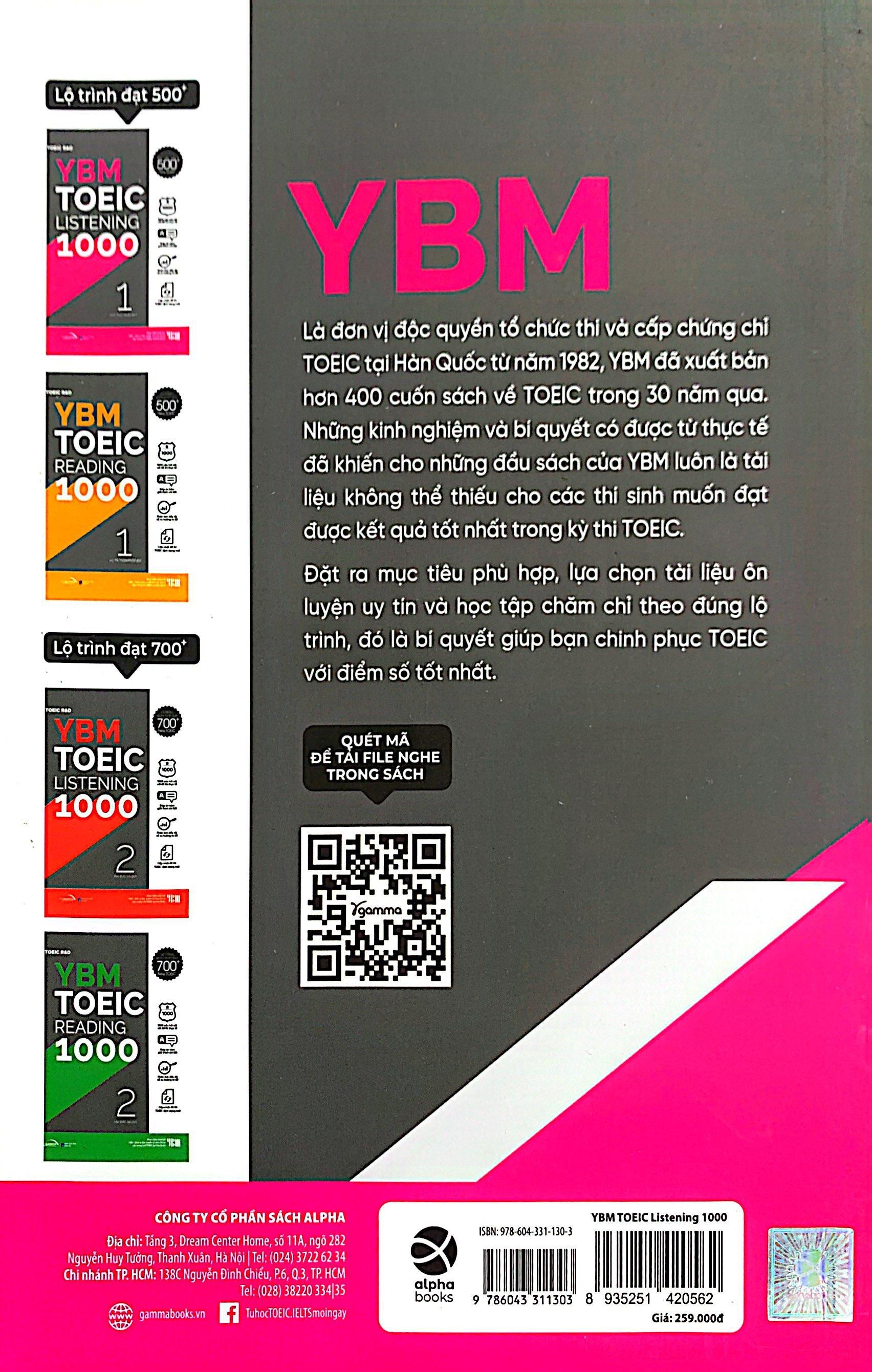 YBM TOEIC Listening 1000 - Vol 1 (Tái Bản 2023)