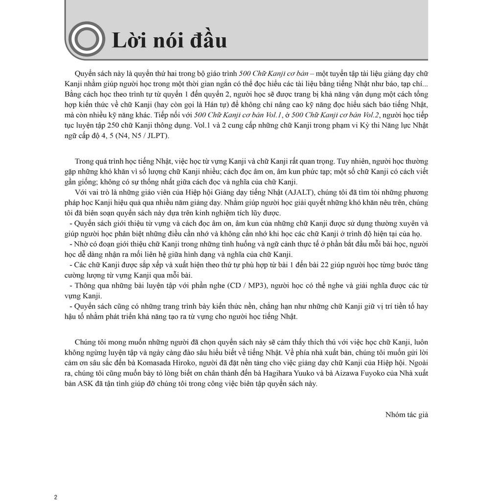 Sách 500 Chữ Kanji Cơ Bản Vol.2 + kèm CD Bản Quyền