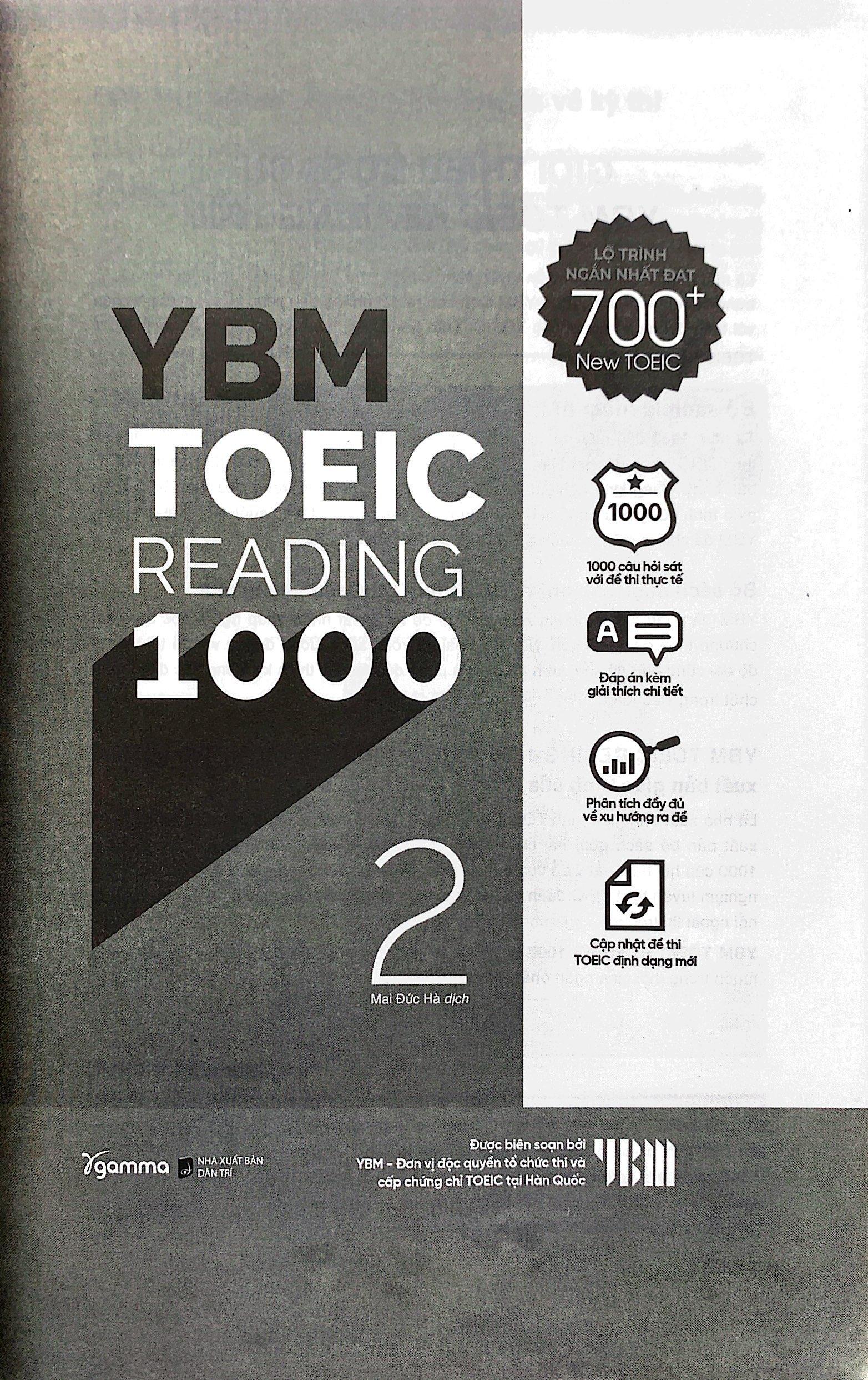 YBM Toeic Reading 1000 - Vol 2 (Tái Bản)