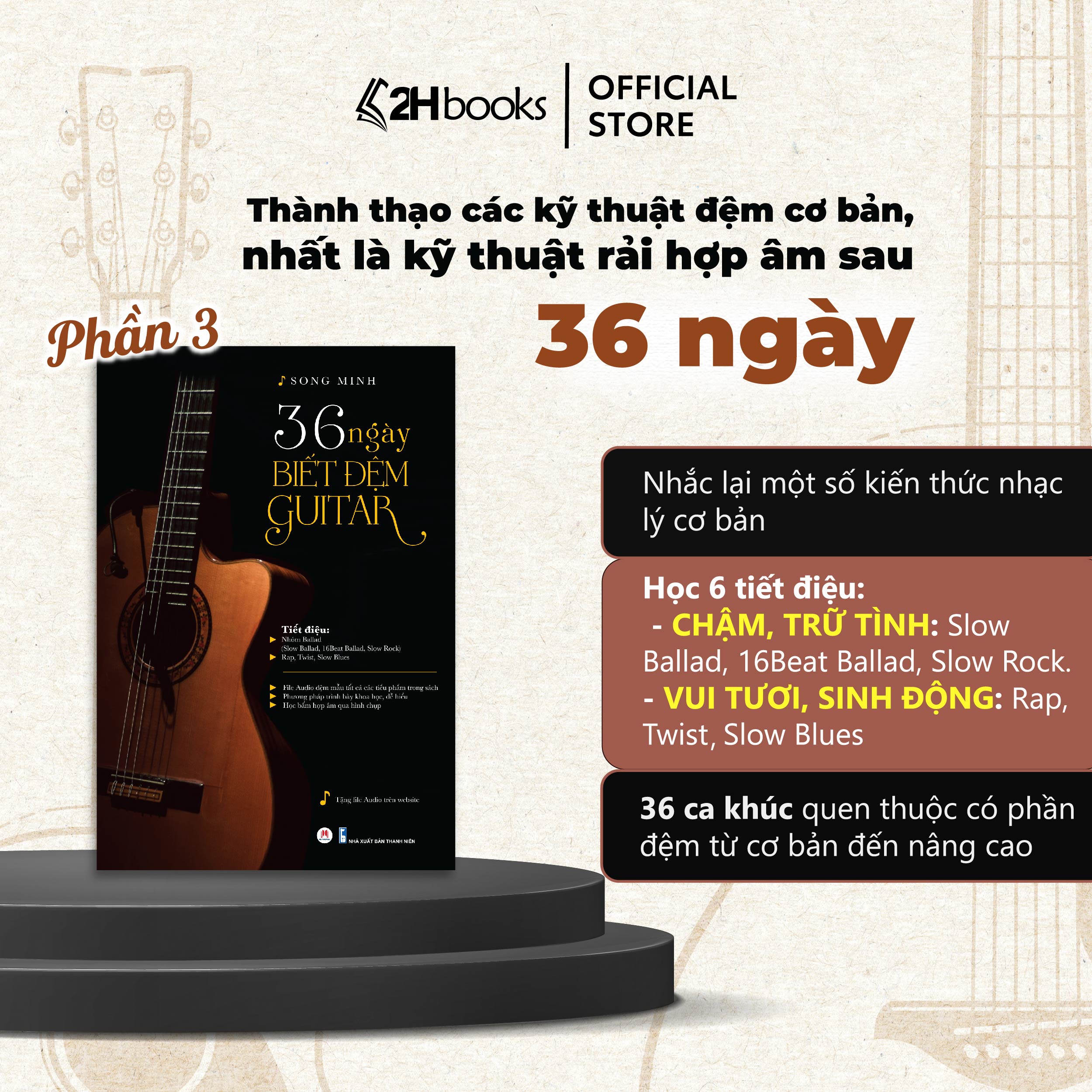 Sách học guitar, Combo 30, 36, 45 ngày biết đệm guitar, tự học guitar cơ bản, giáo trình guitar, học đàn guitar- 2HBooks