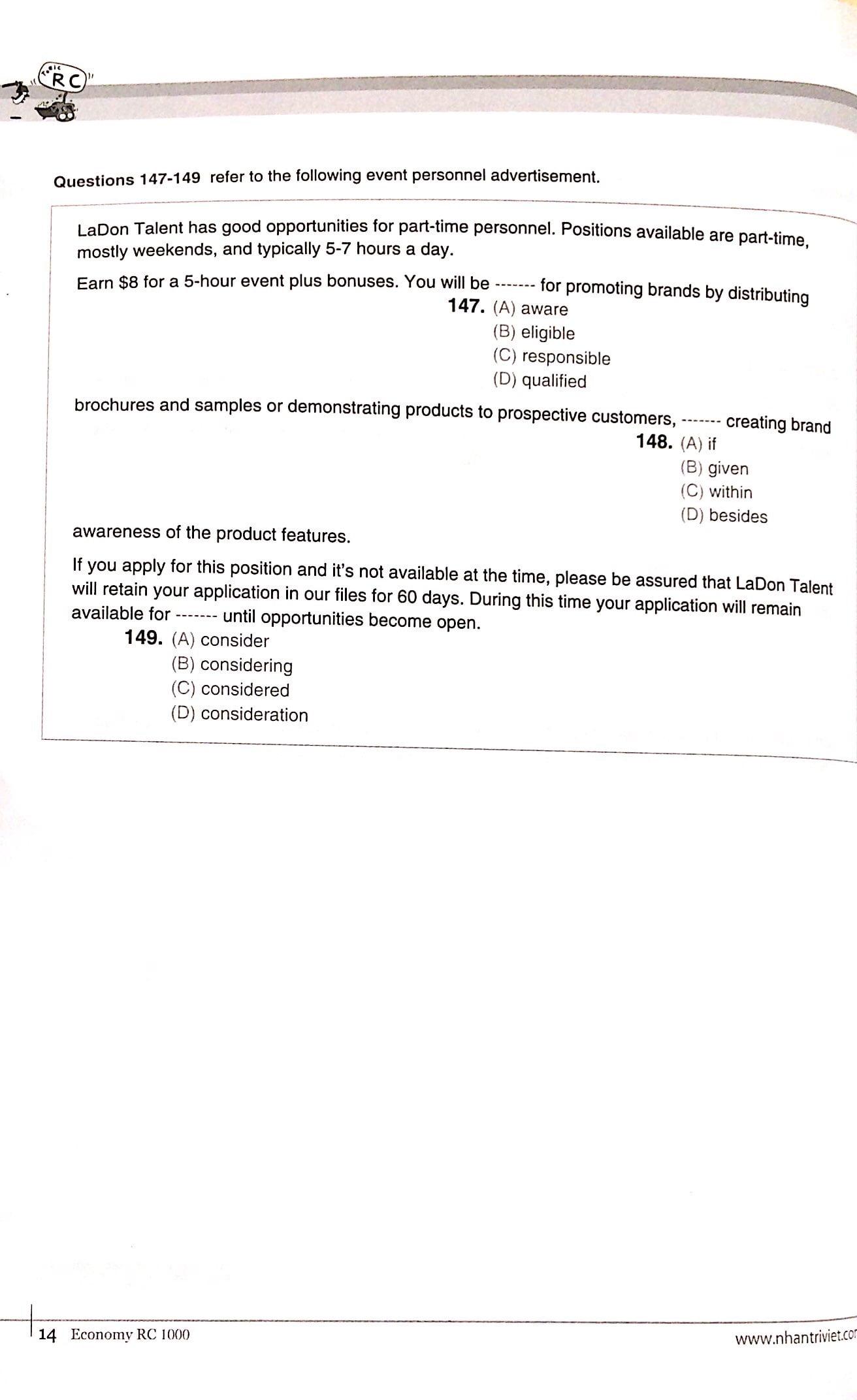 Economy TOEIC RC1000 Volume 1