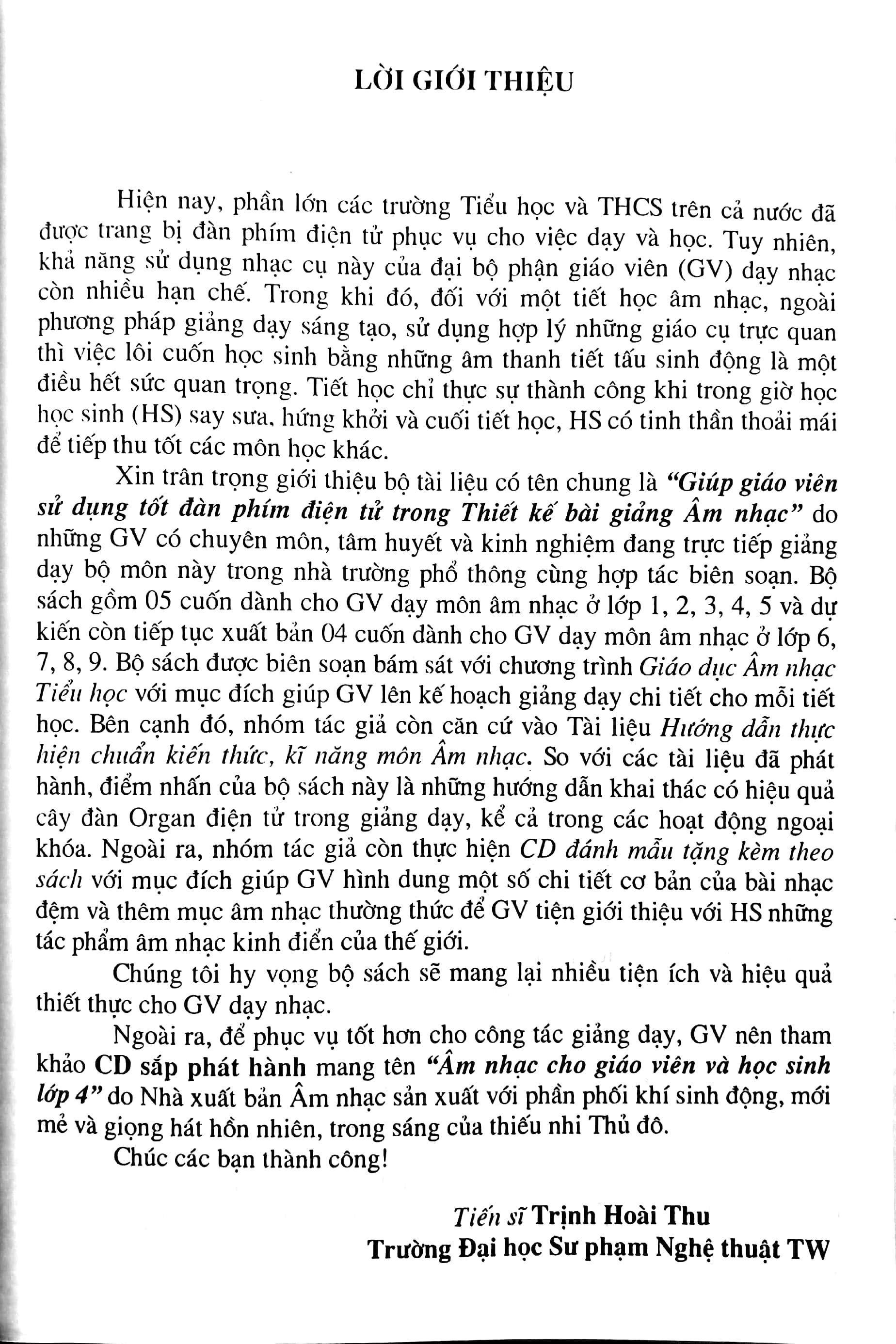 Giúp Giáo Viên Sử Dụng Tốt Đàn Phím Điện Tử Trong Thiết Kế Bài Giảng Âm Nhạc Lớp 4 (Kèm CD)