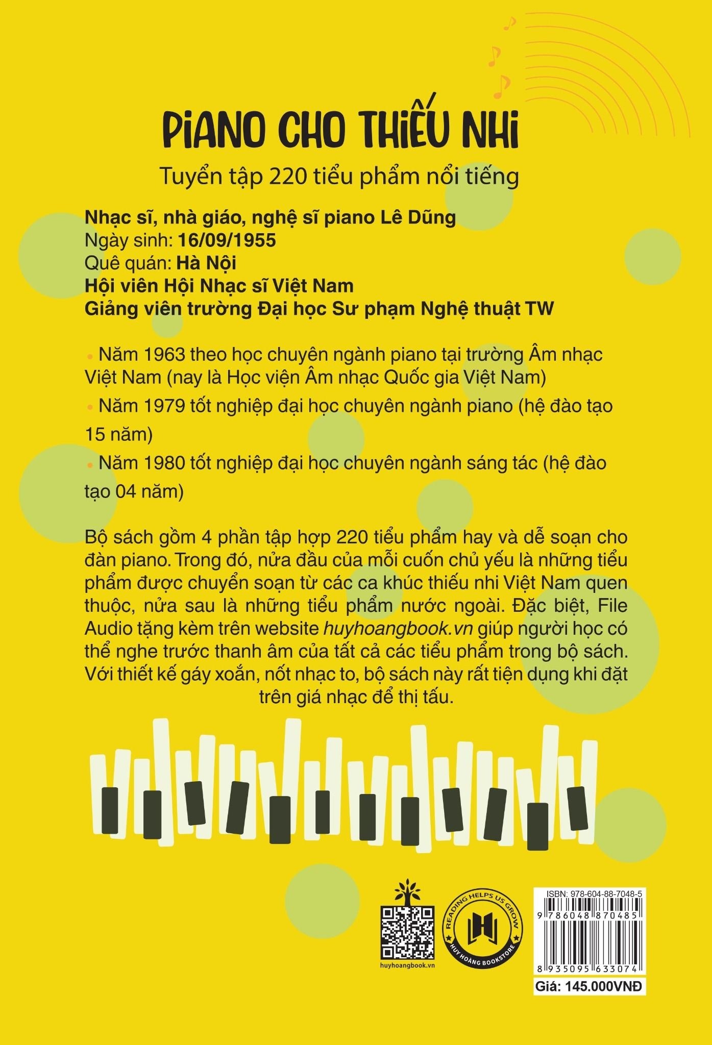 Sách- Piano Cho Thiếu Nhi - Tuyển Tập 220 Tiểu Phẩm Nổi Tiếng - Phần 2 của Lê Dũng (Kèm File Audio) (Tái Bản 2023)-2HBooks
