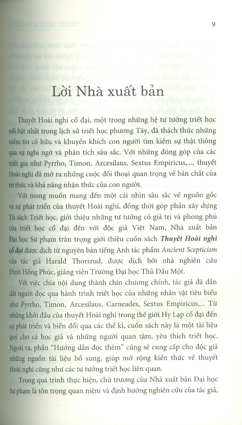 THUYẾT HOÀI NGHI CỔ ĐẠI - Harald Thorsrud – NXB Đại Học Sư Phạm