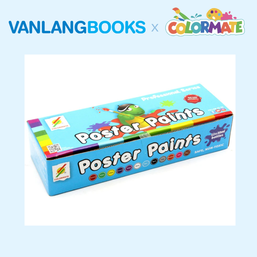 Sách Học Vẽ Tranh Màu Nước + Hộp 12 Màu Vẽ Poster Paint 20ml - Vanlangbooks x Colormate