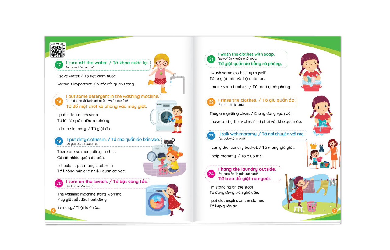Sách 900 câu giao tiếp tiếng Anh thường dùng hằng ngày Cẩm nang cho mẹ cùng con học tiếng anh mỗi ngày (song ngữ Anh – Việt) File nghe Quét mã QR